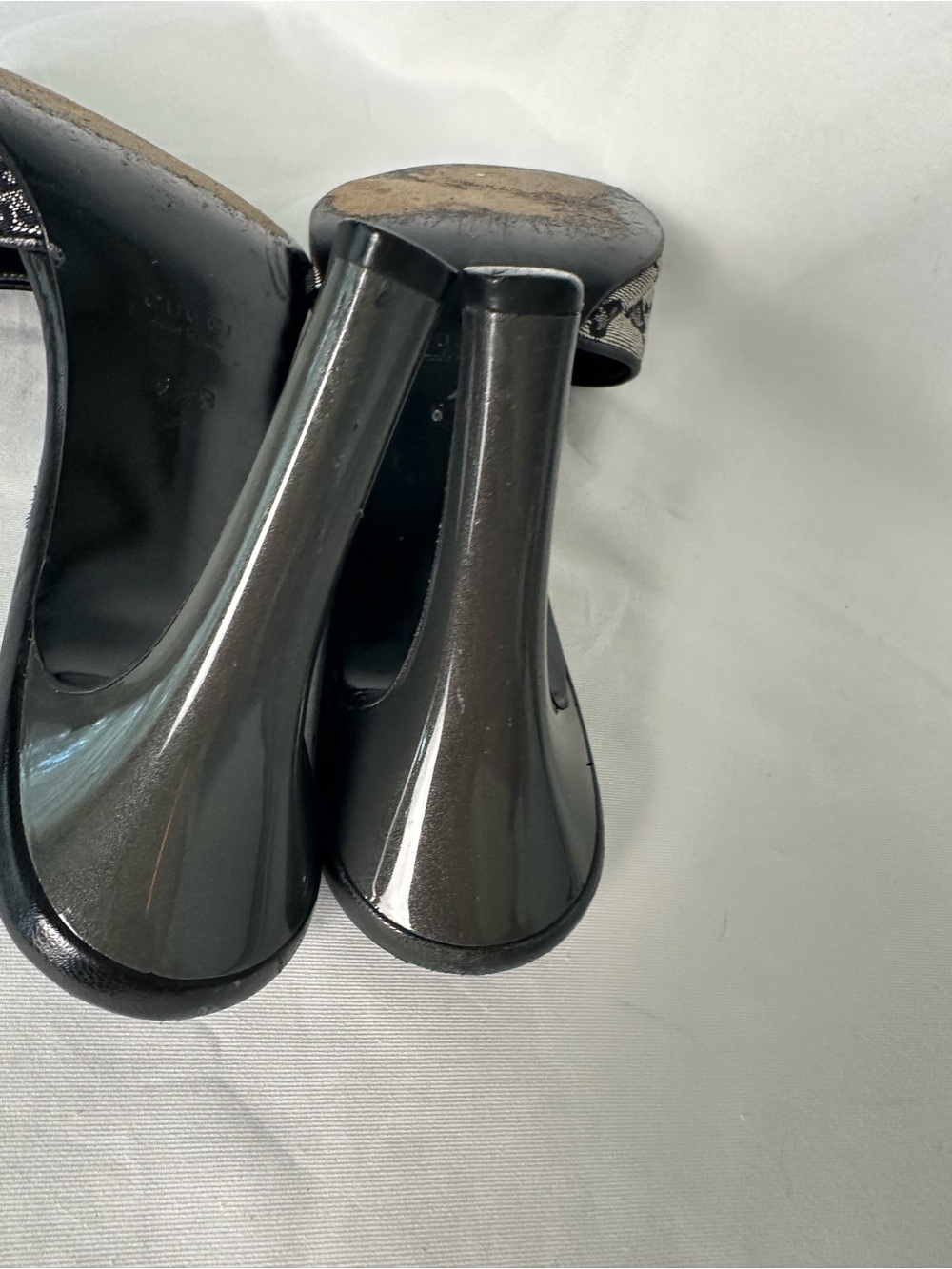 Vintage Gucci GG Monogram Canvas Heeled Mules Slides Black 6.5B Made in Italy - Picture 14 of 14